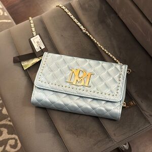 Badgley Mischka Blue and Gold Quilted Clutch